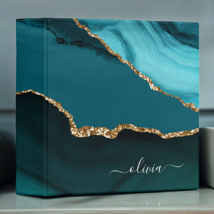 Classeur Monogramme Or en Géode d'Agate Bleu Vert Aqua Sarc