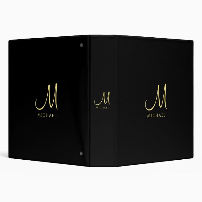 Classeur Monogramme Or Modèle initial Élégant Noir (Arrière-plan)