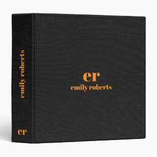 Classeur Monogramme orange minimaliste Lin noir