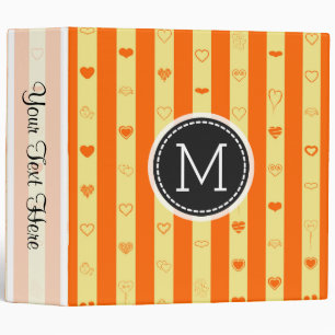 Classeur Monogramme Orange Stripes Élégant Coeur Moderne