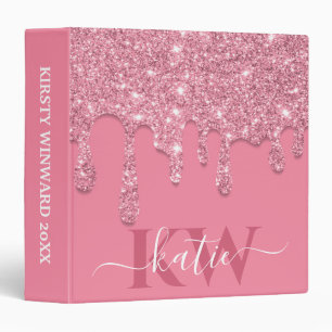 Classeur Monogramme pailleté élégant rose clair dégoulinant