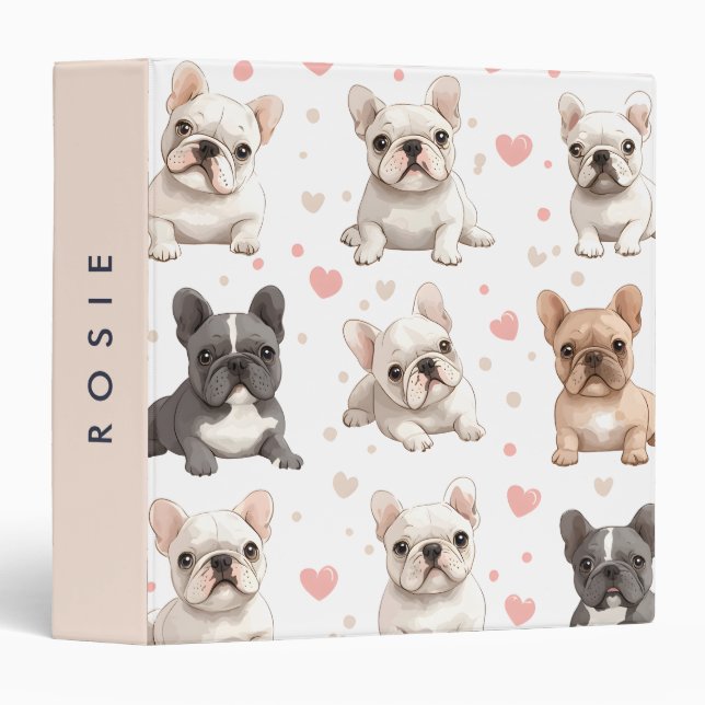 Classeur Monogramme Personalized Adorable French Bulldog (Devant/Côté)