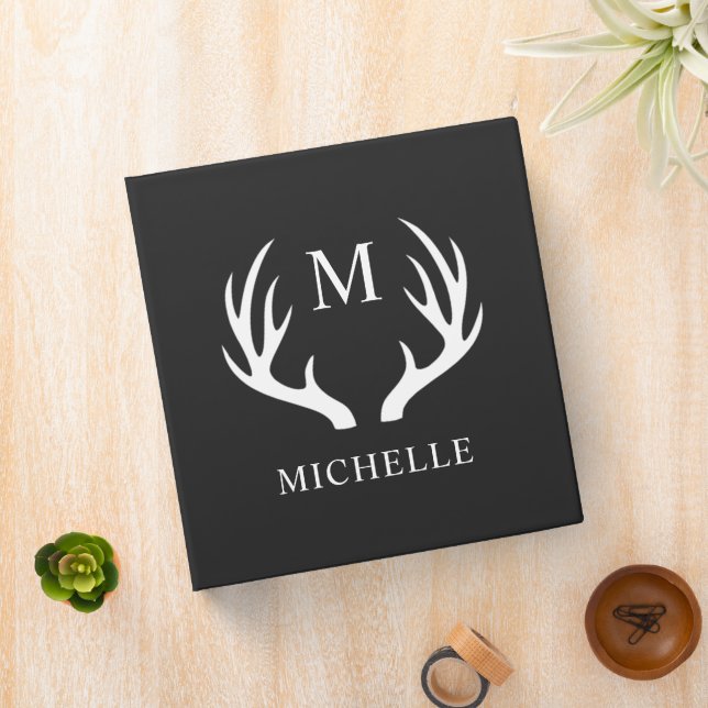 Classeur Monogramme personnalisé avec Antler Cerf Blanc Noi (In Situ)