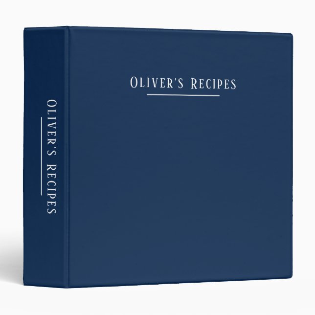 Classeur monogramme personnalisé, bleu foncé moderne (Devant/Côté)