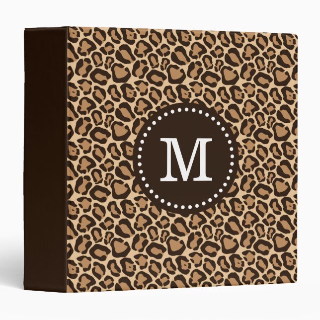 Classeur Monogramme personnalisé Brown et Empreinte de léop (Devant/Côté)