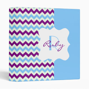 Classeur Monogramme personnalisé Chevron bleu et violet