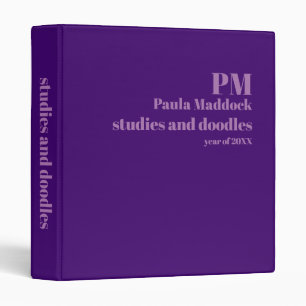 Classeur Monogramme personnalisé couleur violet. Name. Titr