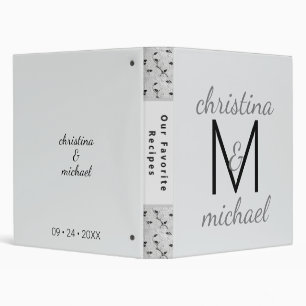 Classeur Monogramme personnalisé de fleurs noires et blanch