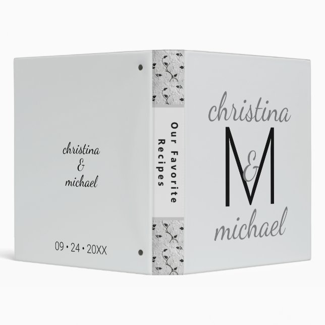 Classeur Monogramme personnalisé de fleurs noires et blanch (Arrière-plan)