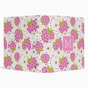 Classeur Monogramme personnalisé de fraises roses