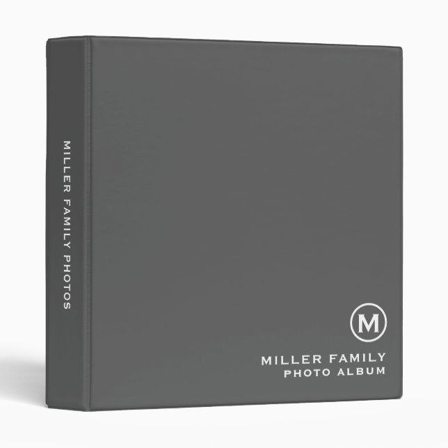 Classeur Monogramme personnalisé Famille Photo Album Gris (Devant/Côté)