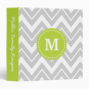 Classeur Monogramme personnalisé gris et vert Chevron