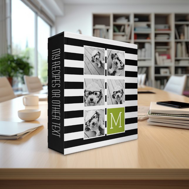 Classeur Monogramme Personnalisé Lime Noir Striped Photo Co (Personalized photo binder)