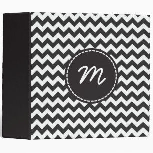 Classeur Monogramme personnalisé Motif Chevron noir et blan