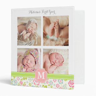 Classeur Monogramme personnalisé par Chevron floral de