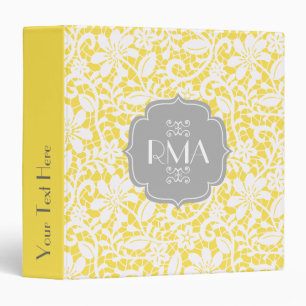 Classeur Monogramme personnalisé par dentelle vintage jaun