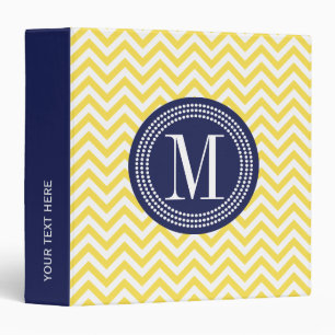 Classeur Monogramme personnalisé par zigzag jaune de