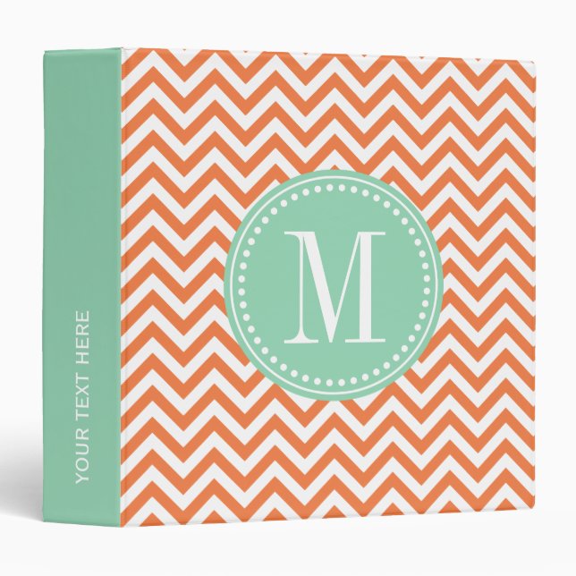 Classeur Monogramme personnalisé par zigzag orange de (Devant/Côté)