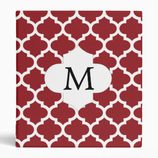 Classeur Monogramme personnalisé Quatrefoil rouge et blanc