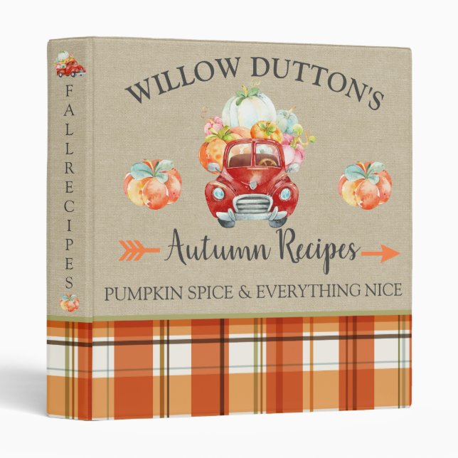 Classeur Monogramme personnalisé Recette de camion de récol (Devant/Côté)