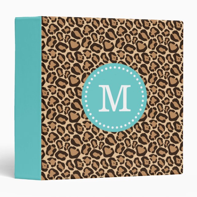 Classeur Monogramme personnalisé Turquoise et Empreinte de  (Devant/Côté)