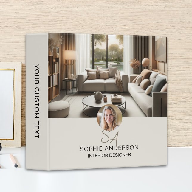 Classeur Monogramme photo QR Professionnel (Modern Monogram Photo QR Professional Business 3 Ring Binder)