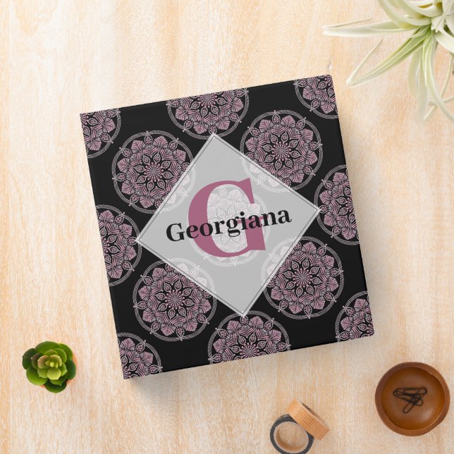 Classeur Monogramme Pink Floral Fronds Polka Dot Mandala (In Situ)