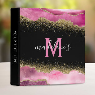 Classeur Monogramme Pink Géode Agate Gold Parties scintilla