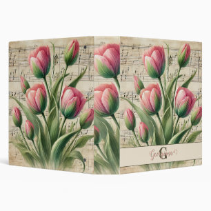 Classeur Monogramme Pink & Green Vintage Tulips Partition M