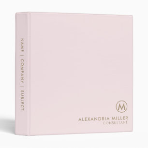 Classeur Monogramme professionnel minimal rose
