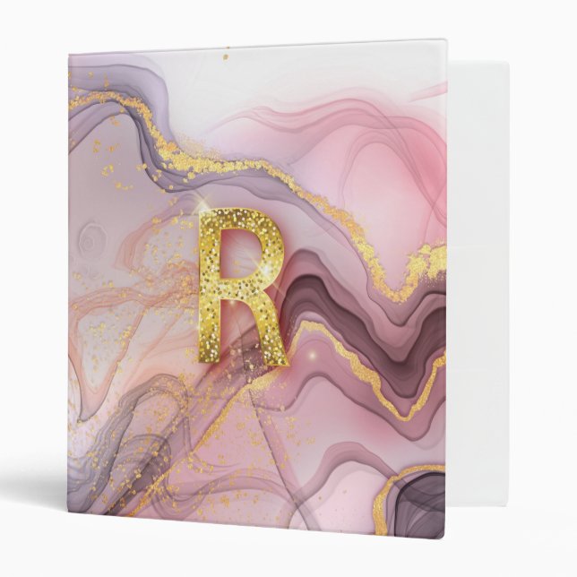 Classeur Monogramme R Rosegold Parties scintillant rose cad (Devant/intérieur)