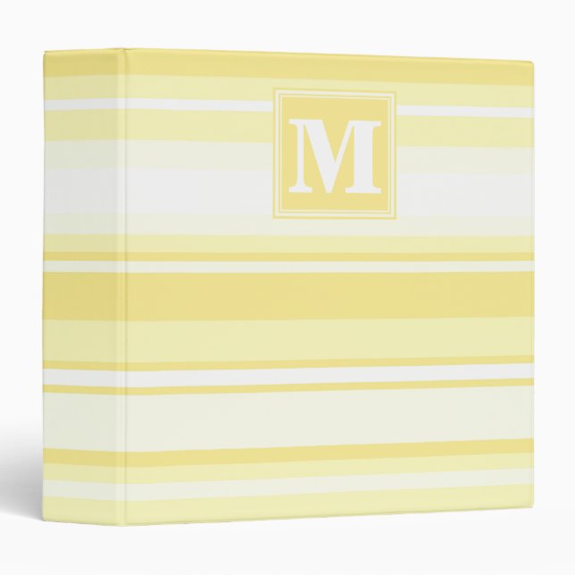 Classeur Monogramme rayures jaunes citron (Devant/Côté)