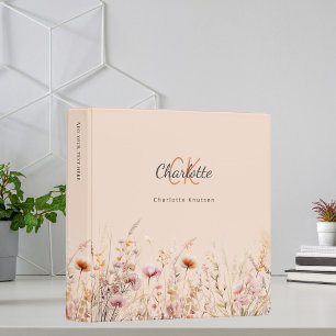 Classeur monogramme rose beige fleur sauvage