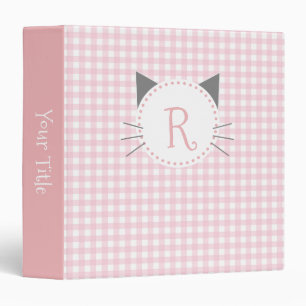 Classeur Monogramme rose de chat du motif de guingan