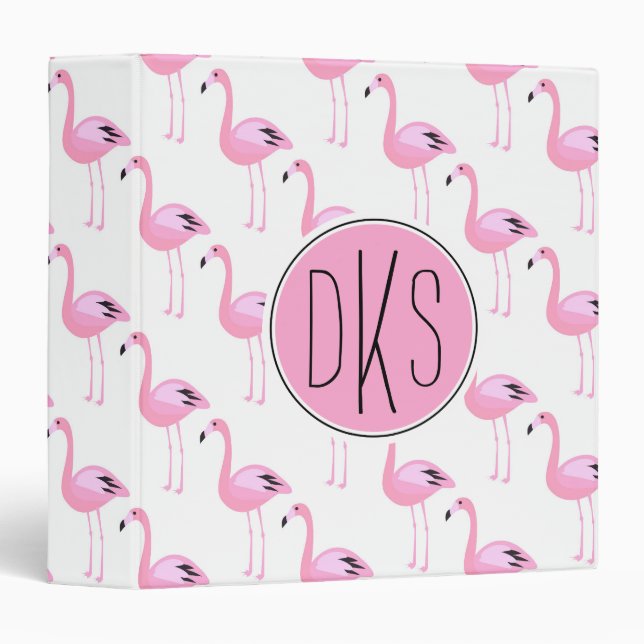 Classeur Monogramme rose des Flamants roses | (Devant/Côté)