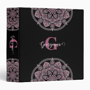 Classeur Monogramme Rose Dusky Fronds Floral Dot Mandala