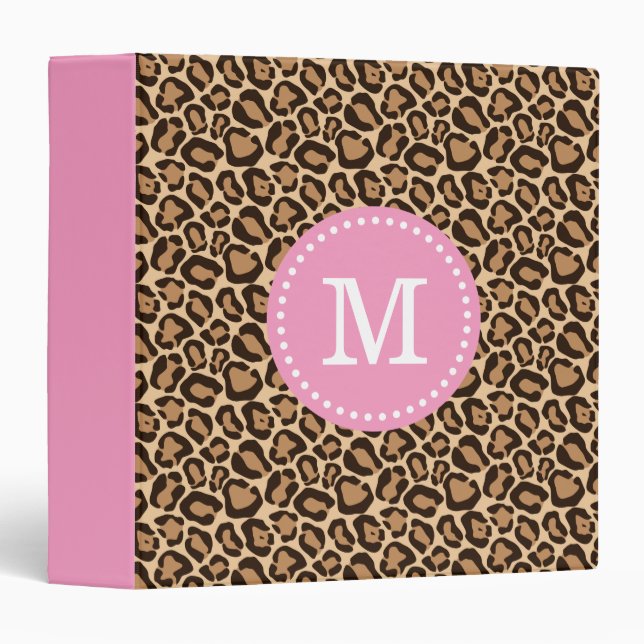 Classeur Monogramme rose et Empreinte de léopard personnali (Devant/Côté)