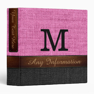 Classeur Monogramme rose et noir Burlap rustique Jute