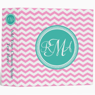 Classeur Monogramme rose et Turquoise Chevron Personnalisé