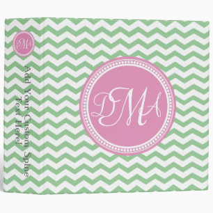 Classeur Monogramme rose et vert Chevron Personnalisé