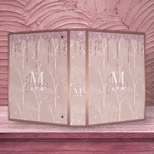 Classeur Monogramme Rose métallique Parties scintillant or