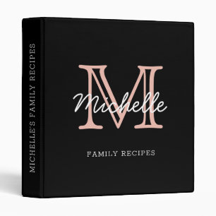 Classeur Monogramme Rose Noir Minimaliste Moderne de Recett