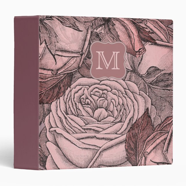 Classeur Monogramme rose pâle Rose (Devant/Côté)