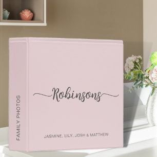 Classeur Monogramme rose simple Nom de famille du script