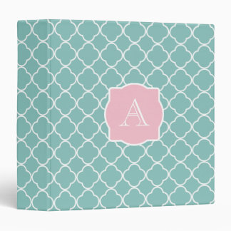 Classeur Monogramme rose vert clair de Quatrefoil