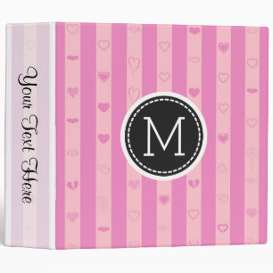 Classeur Monogramme rose violet rayures élégant coeur moder