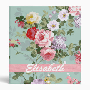 Classeur Monogramme rouge-rose Girly élégant de roses