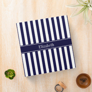 Classeur Monogramme ruban bleu marine rayé blanc marine