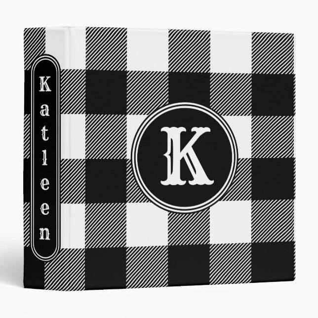 Classeur Monogramme Rustique noir blanc Buffalo plaqué (Devant/Côté)