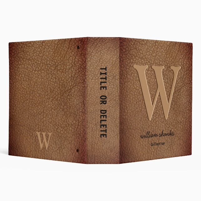 Classeur Monogramme rustique nom en script noir cuir marron (Arrière-plan)
